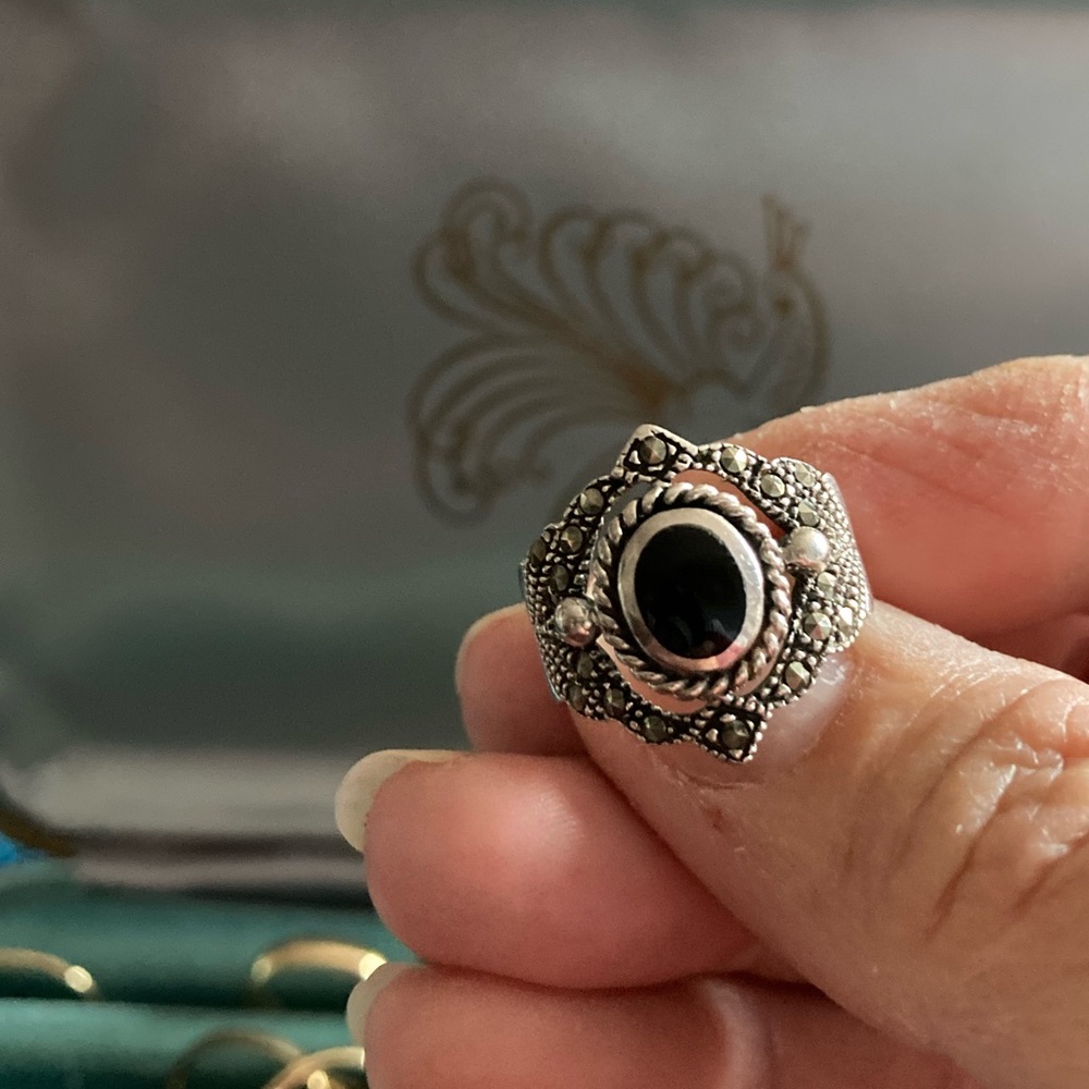 Silver (925) marked ring with black stone